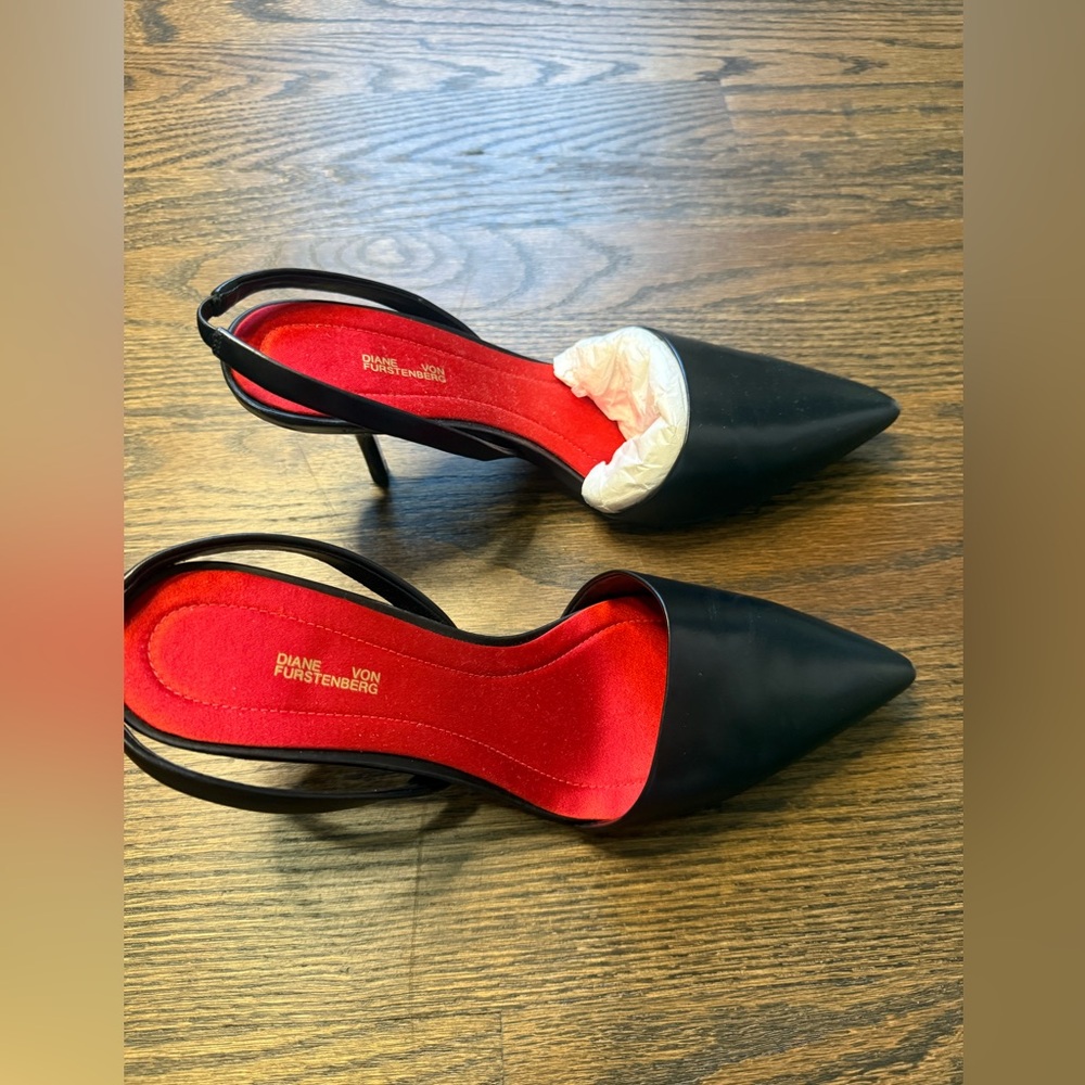 Diane Von Furstenberg Mortelle Leather Slingback Pumps Black Womens Size 8